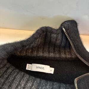 Vince Black Merino Wool Cashmere Blend Mock Neck Quarter-Zip Pullover Sweater